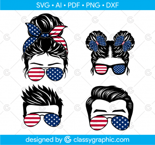 4th of July Patriotic Family Life Svg Messy Bun Kid Life Svg