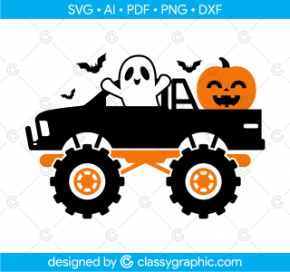 Ghost Monster Truck Svg, Pumpkin Monster Truck Svg, Boys Halloween Svg, Kids Clipart, Fall Cut Files, Boy Shirt Design, Silhouette, Cricut