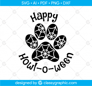 Happy Howl-o-ween Dog Paw Svg, Dog Paw Spiderweb Paw Label Svg, Paw Print Svg, Dog Treat Jar Svg, Dog Treat Canister Label, Digital Download