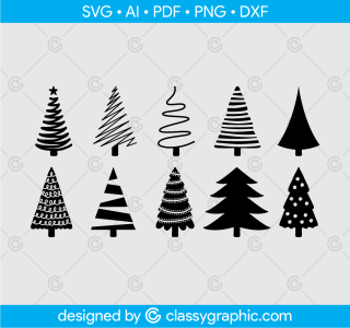 10 Christmas Tree Svg Bundle, Christmas Svg, Pine Hand Drawn Svg, Farmhouse Christmas Svg, Christmas Trees Silhouette Svg for Cricut, Svg