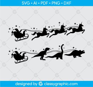 Santa's Sleigh vector Dinosaur Svg unicorn, Santa and His Unicorn Sleigh Ride Svg, Santa and Unicorn Svg, Christmas kids tshirt Svg, Png