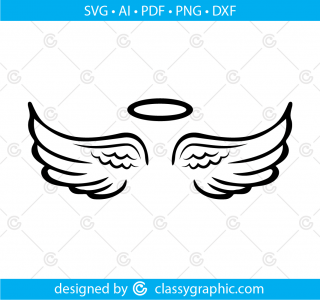 Angel Wings Svg, Wings Svg, Angel Wings cutting file Svg, halo Svg, Heaven Paradise Memorial Silhouette Cricut Svg Sngel wings with halo Svg