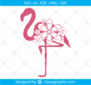 Floral Flamingo Svg, Flamingo with Flowers, Flamingo Cut Files, Summer Svg, Flamingo Silhouette, Vinyl Decal File, Png, Flamingo Svg Files