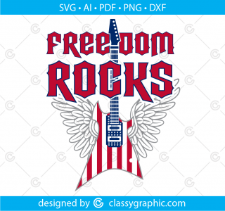 Freedom rocks svg, 4th of July png, July 4th png, fourth of July, guitar, rock, wings, memorial day svg, independence day svg, guitar svg