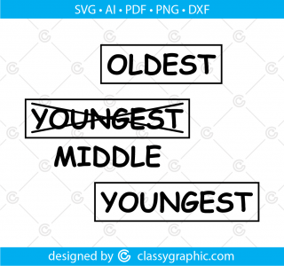 Oldest Youngest Middle Child Svg, Cricut cutting Silhouette Cameo, Design Space, Graphic, Illustration, Baby Pregnancy Announcement, Sibling