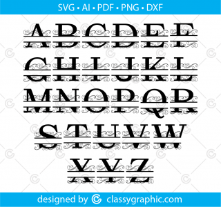 Split Monogram SVG, PNG, Digital Download for Cricut, Split Monogram Frame Alphabet, Glowforge, Silhouette, 26 individual Svg, Png cut files