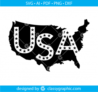 American Map with Starts Letter USA Svg